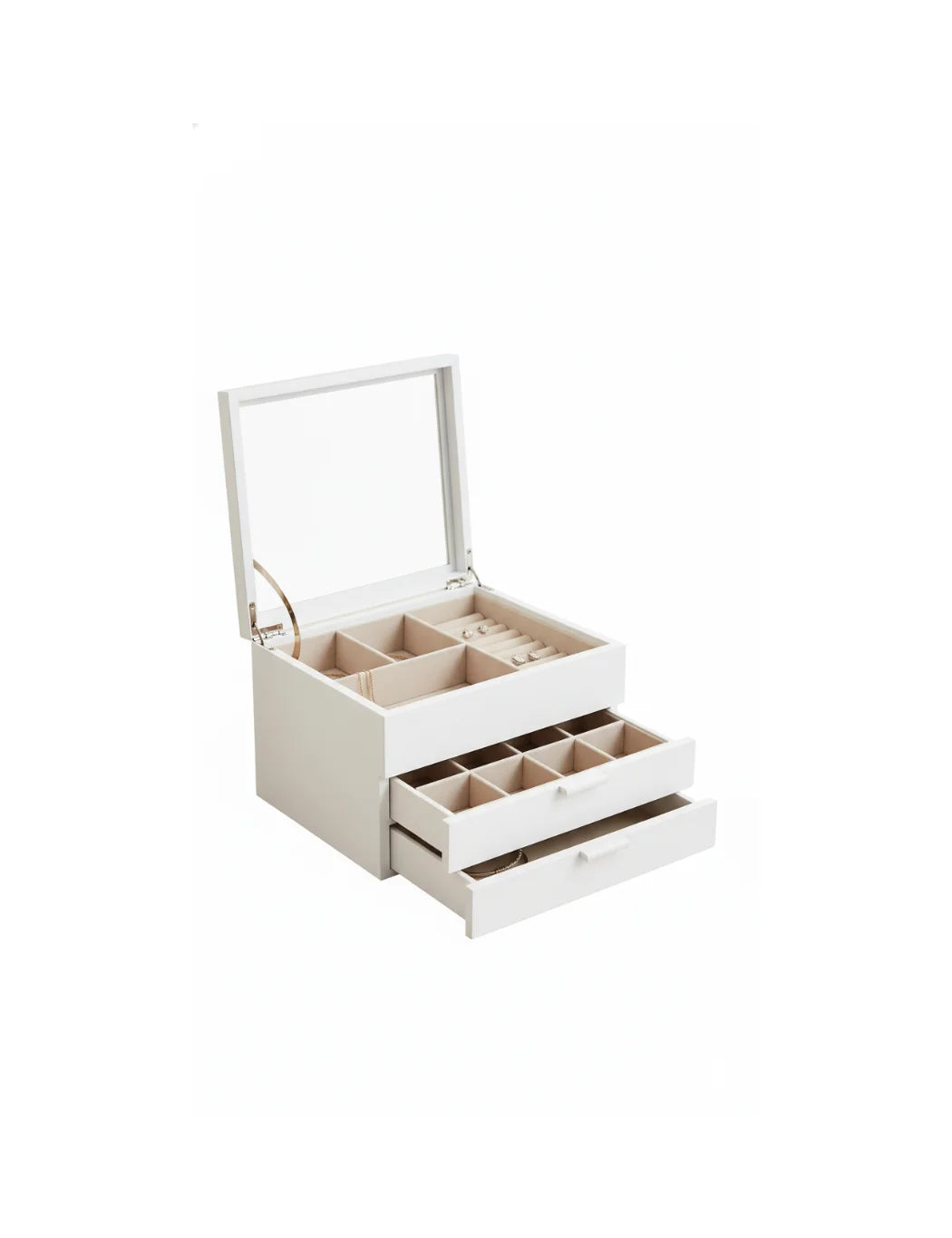 Elegant White Multi-Compartment Jewellery Storage Box | Sparkle Decors