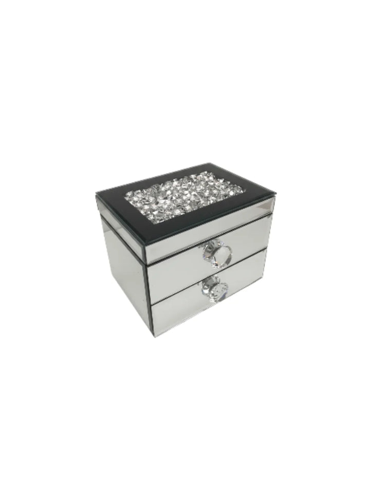 Large Silver Mirrored Crystal Jewellery Box with 2 Drawers | Sparkle Decors