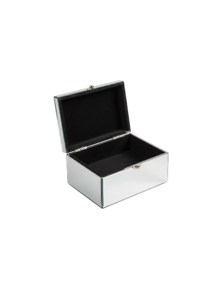 Glass Silver Mirrored Diamante Jewellery Box | Sparkle Decors