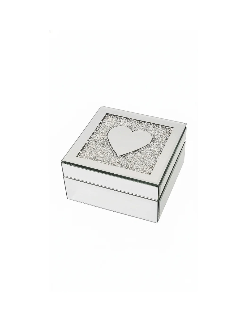 Silver Heart Mirrored Crushed Diamond Trinket Box | Sparkle Decors