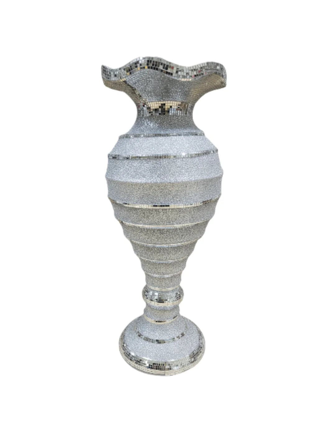 Large Crushed Diamond Silver Mirrored Floor Vase – Sparkle Decors
