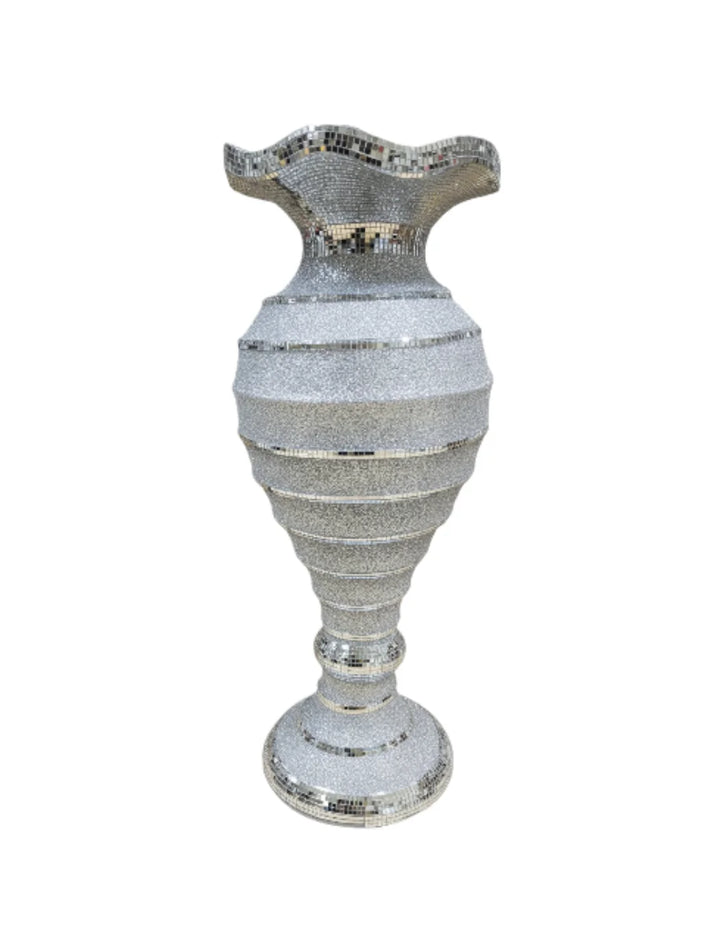 Large Crushed Diamond Silver Mirrored Floor Vase – Sparkle Decors