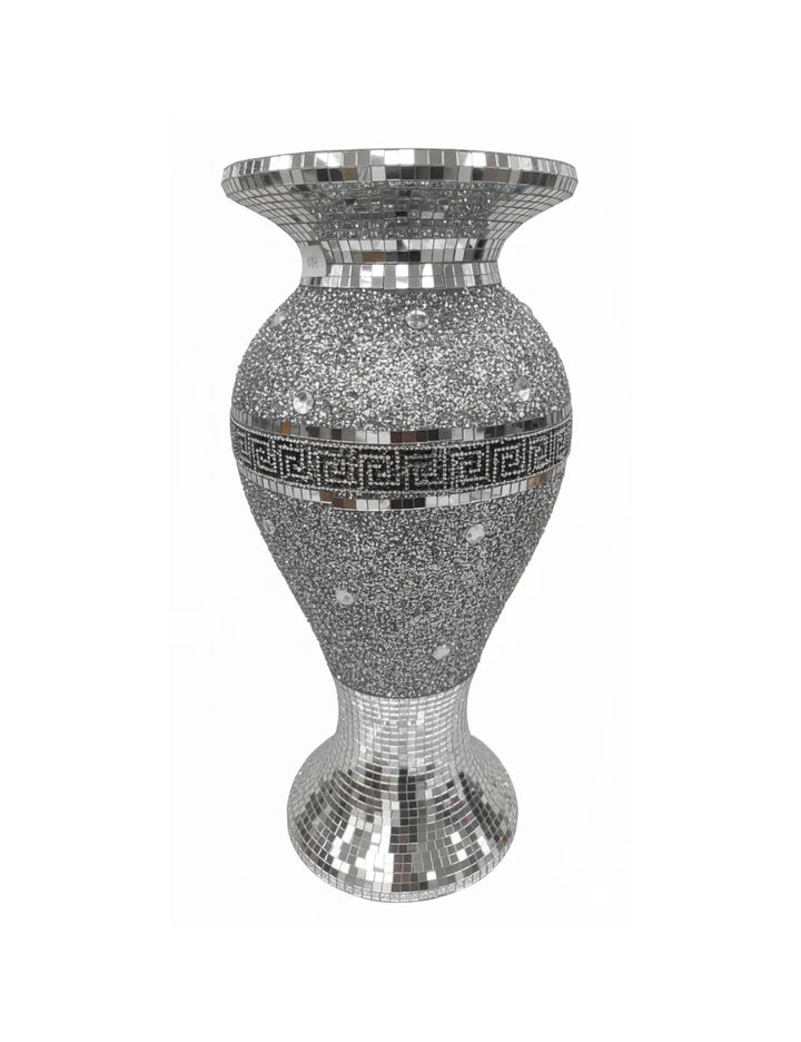 Crushed Crystal Silver Floor Vase Modern Decor - Sparkle Decors
