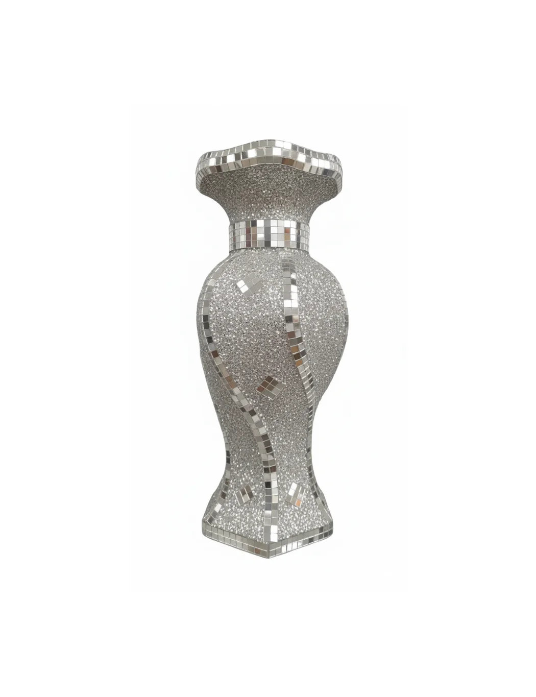 Sparkly Crushed Diamond Silver Floor Vase - Sparkle Decors
