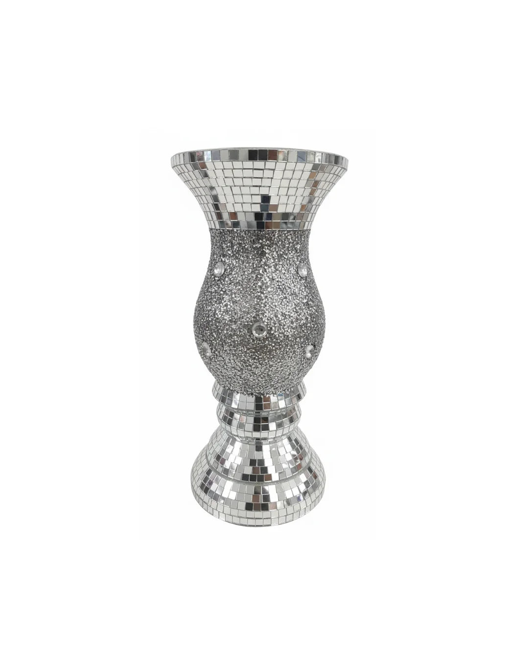 Sparkly Crushed Diamond Silver Floor Vase - Sparkle Decors