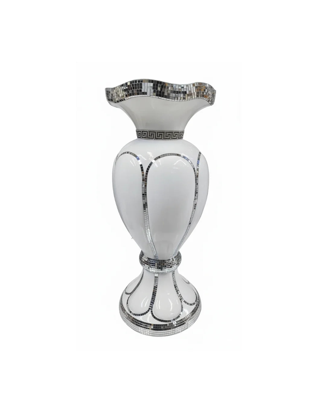 Crushed Diamond Mirrored Silver Floor Vase - Sparkle Decors