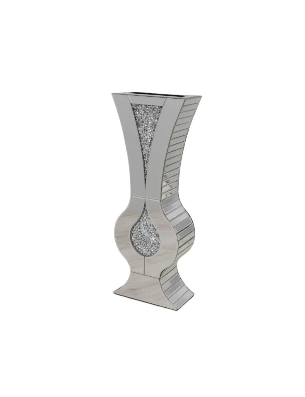 Tall Silver Diamond Crush Mirrored Floor Vase - Sparkle Decors