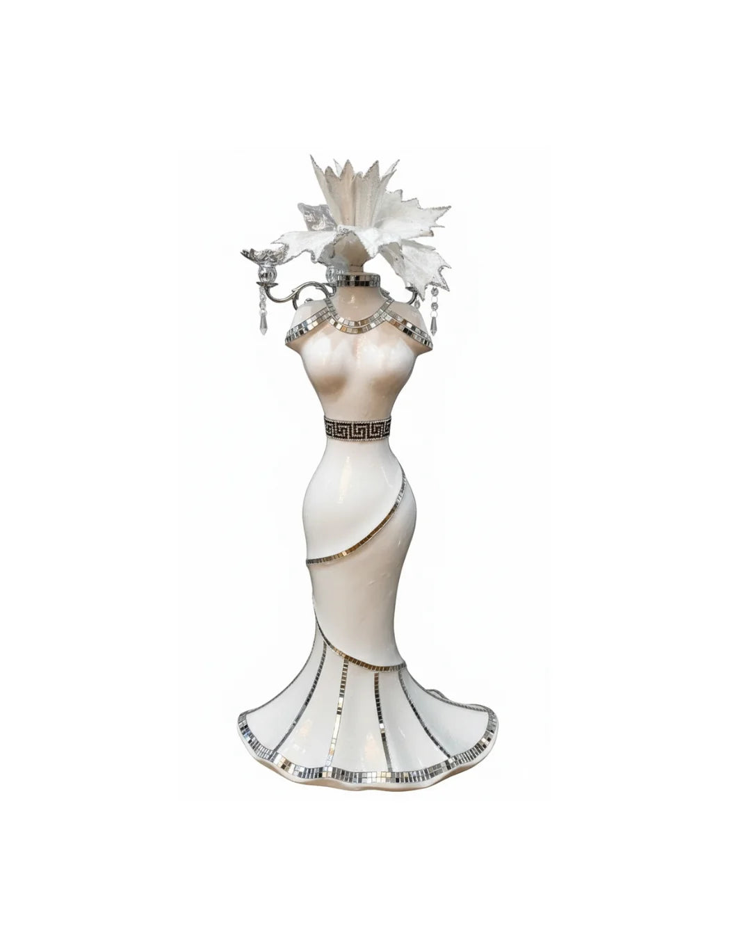 Italian Mirrored Mosaic Lady Floor Vase White Silver – Sparkle Decors