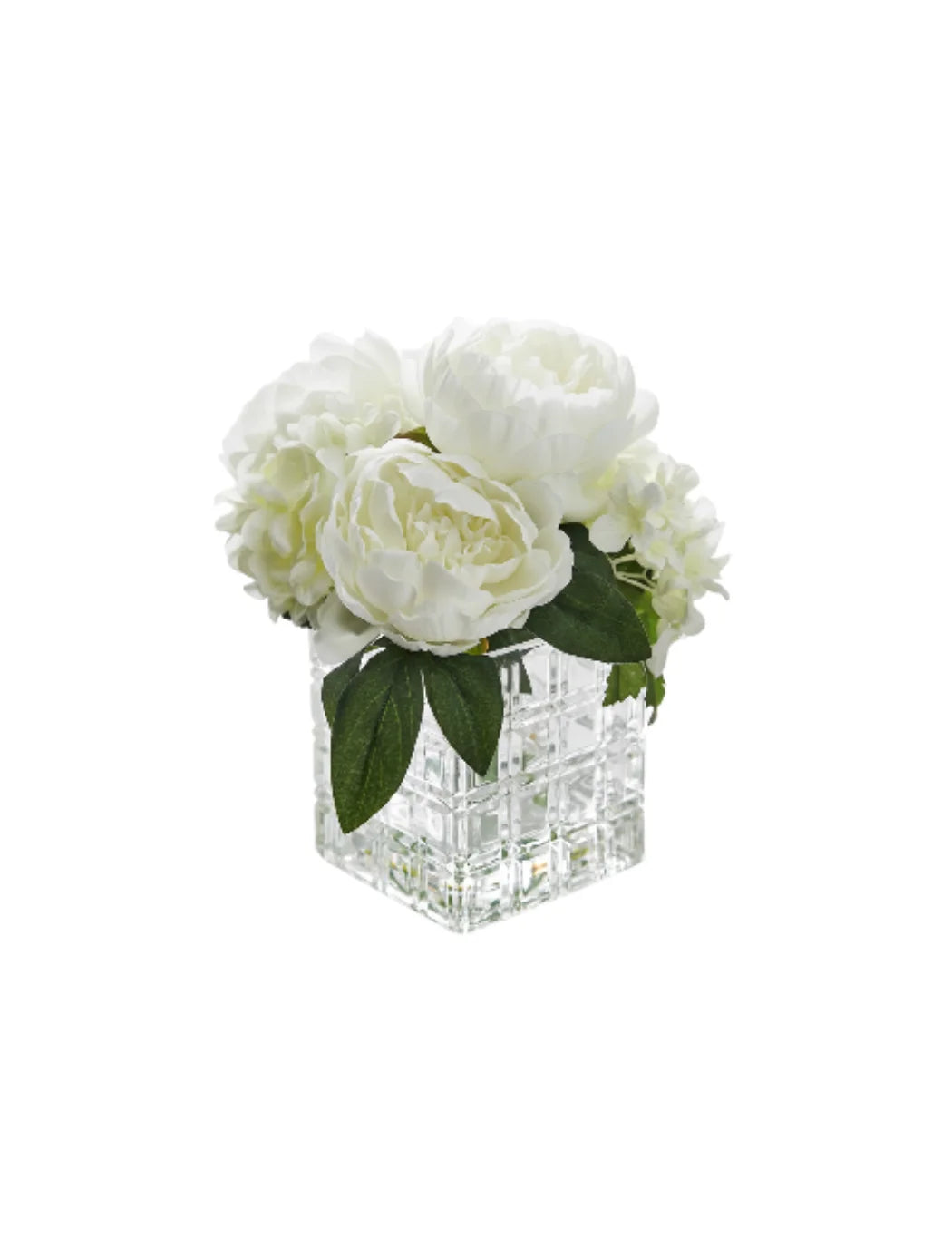 Elegant White Hydrangea in Glass Cube Vase – Sparkle Decors