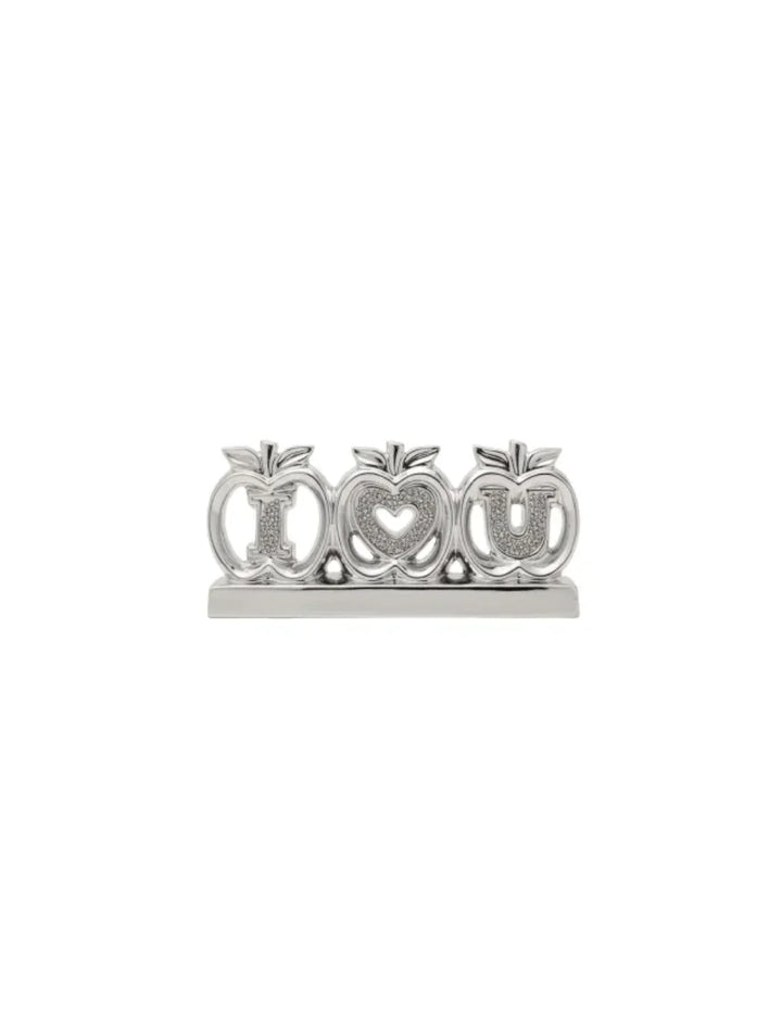 Silver “I LOVE U” Apple Crushed Diamond Sparkle Ornament – Free Standing Love Décor