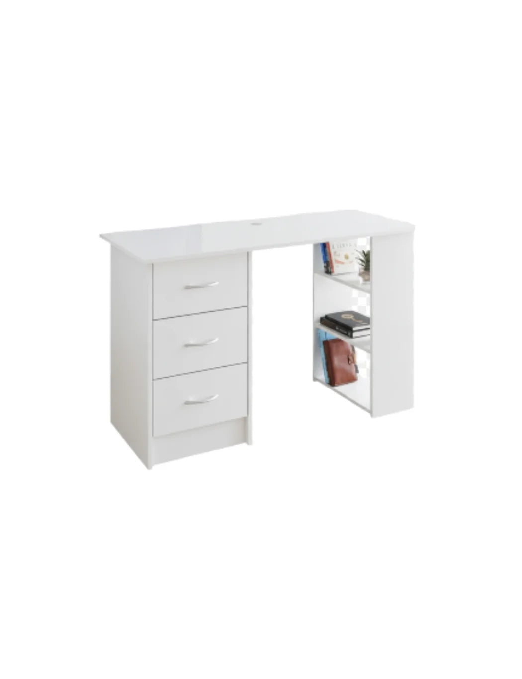Modern White Office Desk with 3 Drawers & Shelves – Sparkle Decors