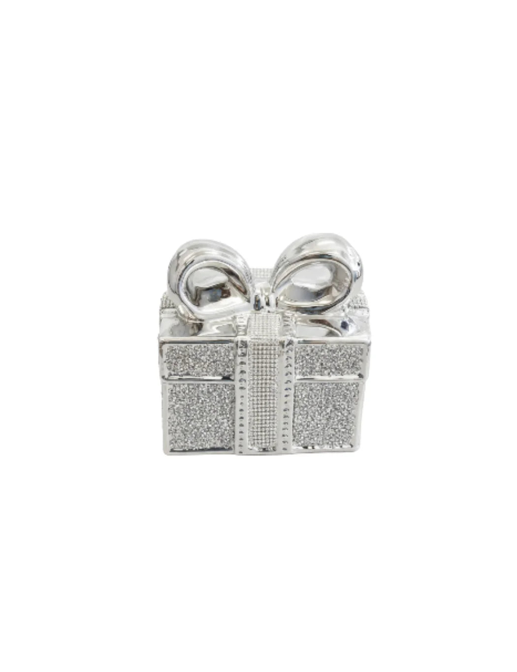 Silver Ceramic Sparkling Crushed Diamond Gift Box Ornament – Sparkle Decors