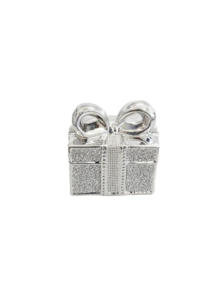 Silver Ceramic Sparkling Crushed Diamond Gift Box Ornament – Sparkle Decors