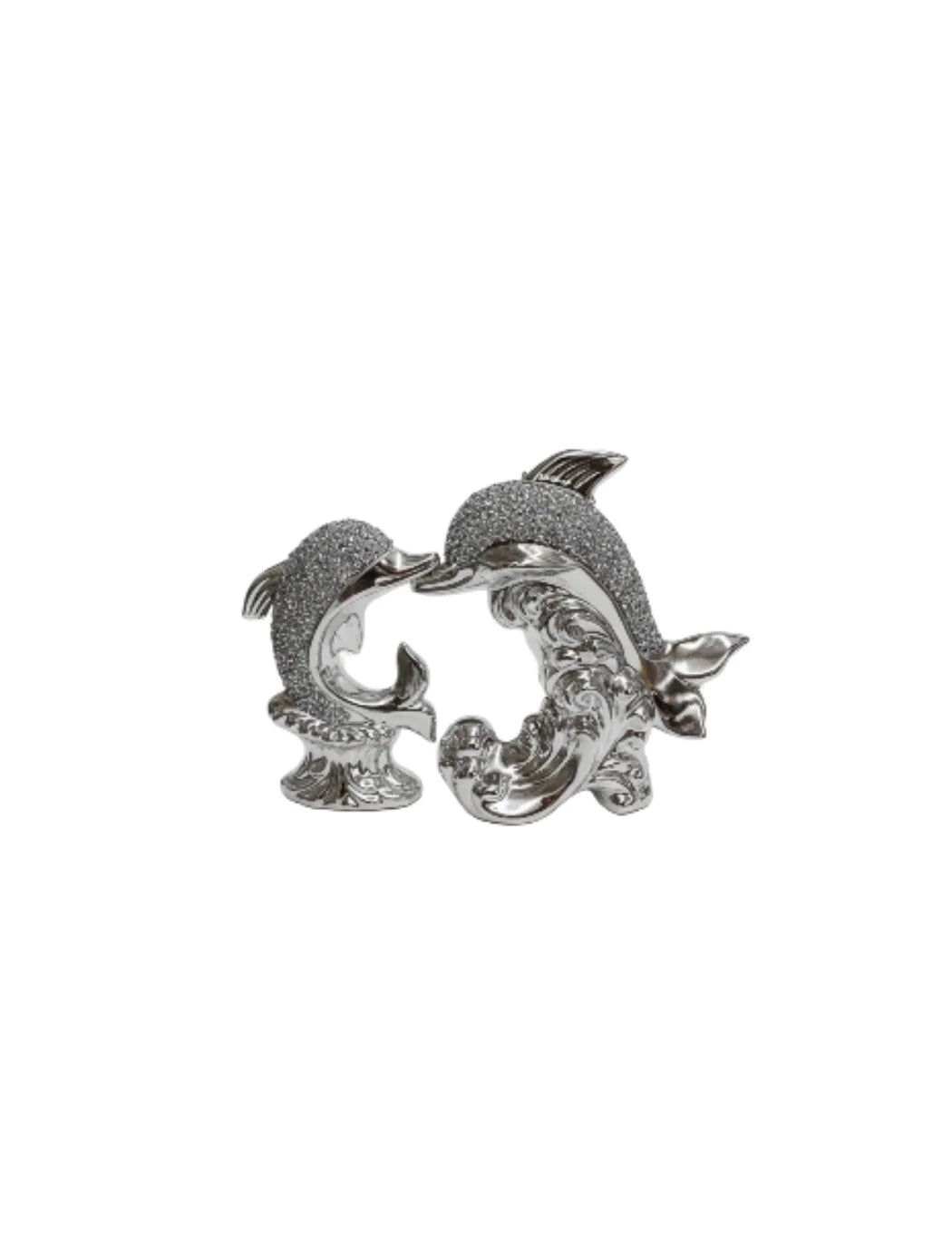 Set of 2 Dolphin Bling Silver Ceramic Shelf Ornaments – Sparkle Decors