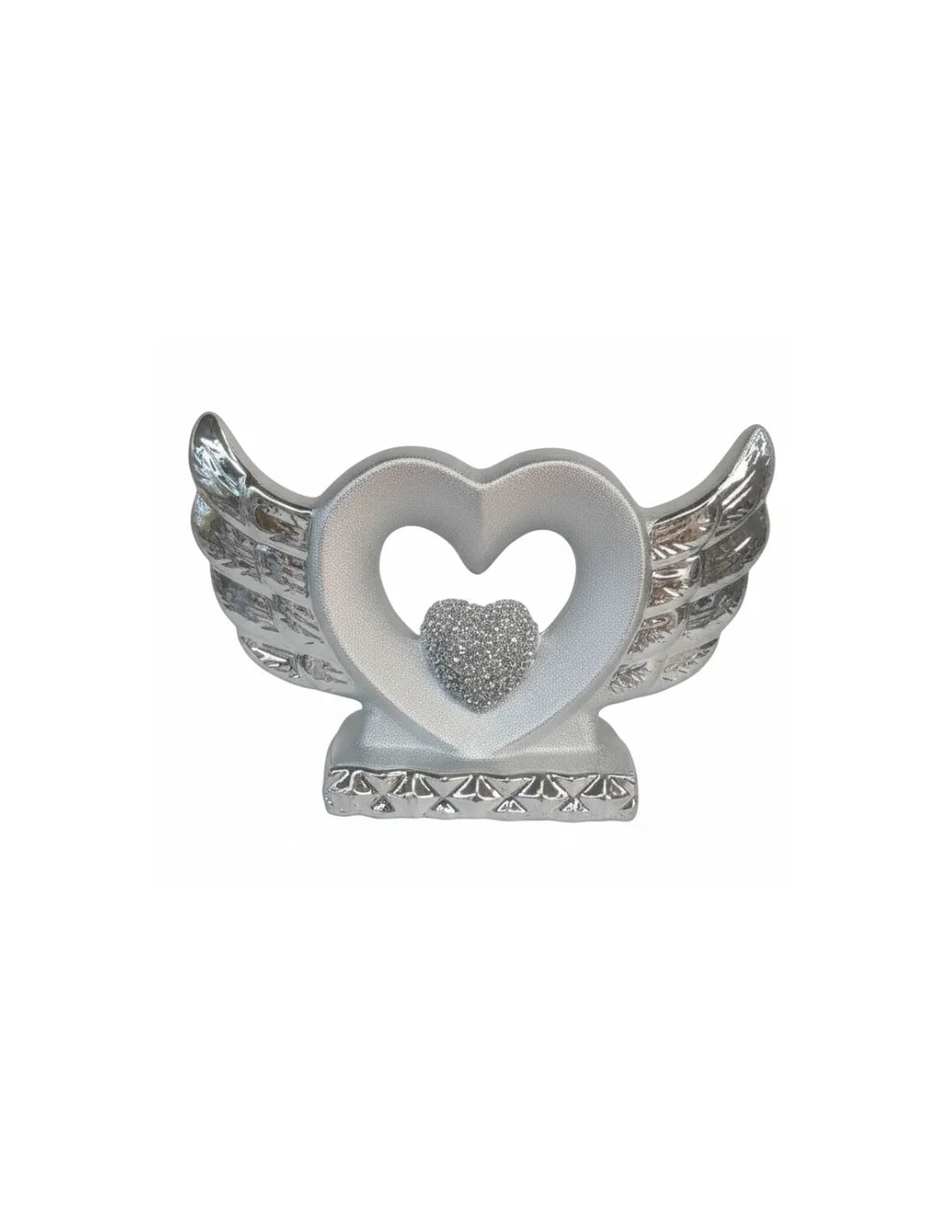 Crushed Diamond Heart Wings Silver Ornament Gift – Sparkle Decors