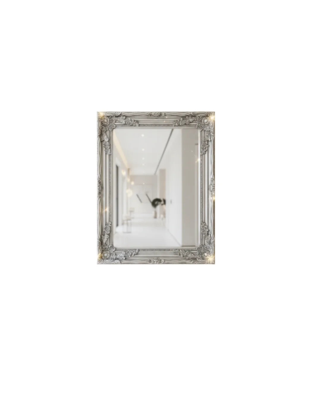 Sparkle Decors Large Silver Ornate Wall Mirror – Rustic French Style Wooden Frame for Hallway & Bathroom (64x54cm)