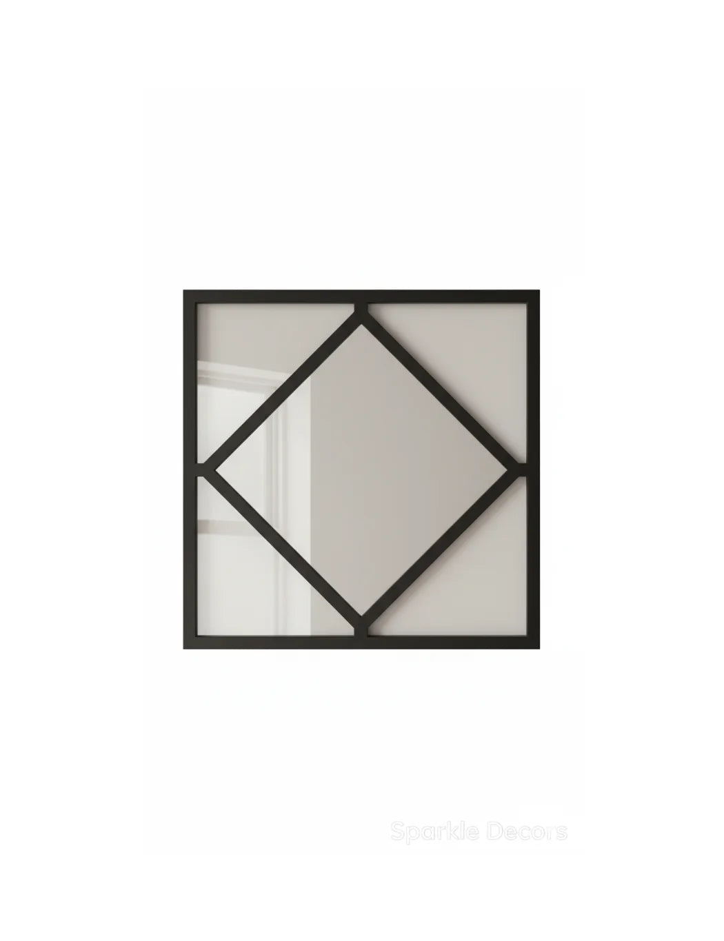 Sparkle Decors Set of 3 Black Diamond Frame Wall Mirrors – Modern Square Art Mirrors for Living Room (40x40cm)
