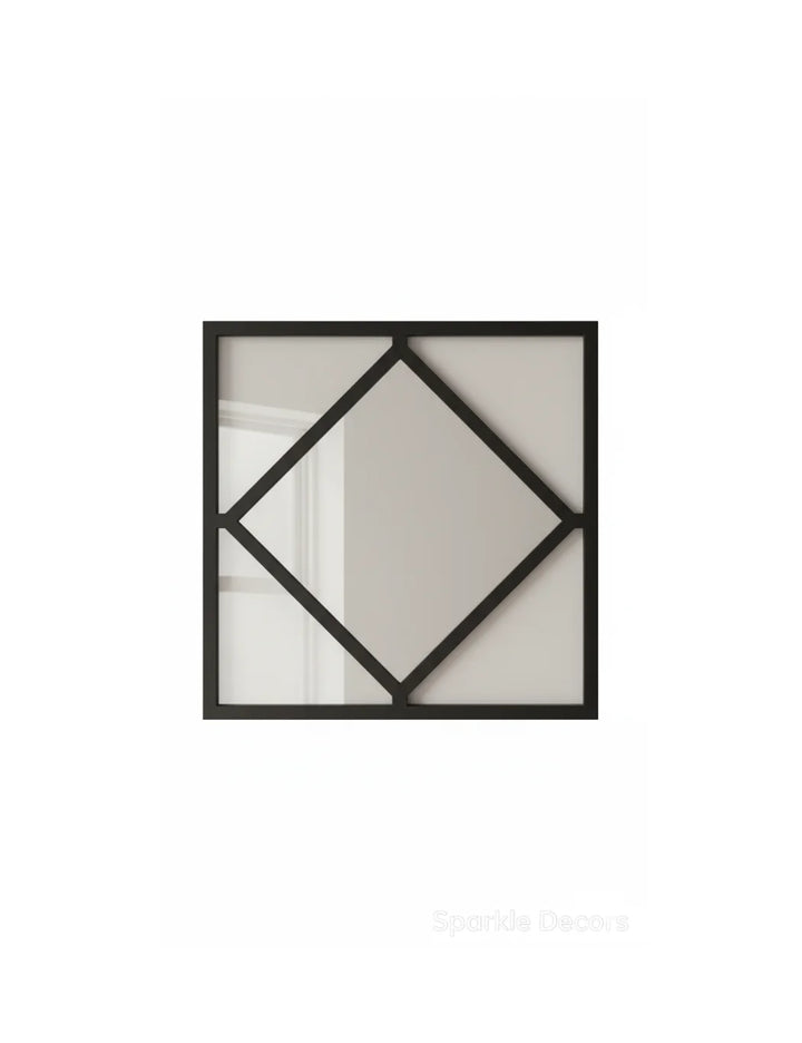 Sparkle Decors Set of 3 Black Diamond Frame Wall Mirrors – Modern Square Art Mirrors for Living Room (40x40cm)