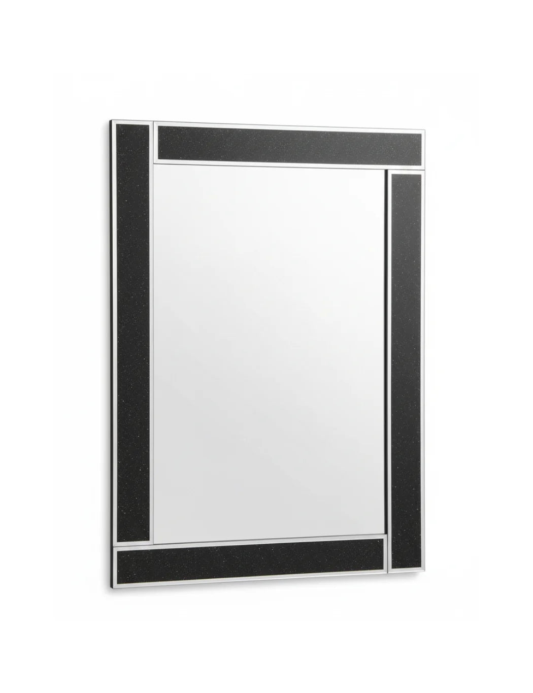 Sparkle Decors Silver Glitter Black Glass Wall Mirror – 40x60cm Elegant Bling Mirror for Bedroom, Bathroom & Living Room