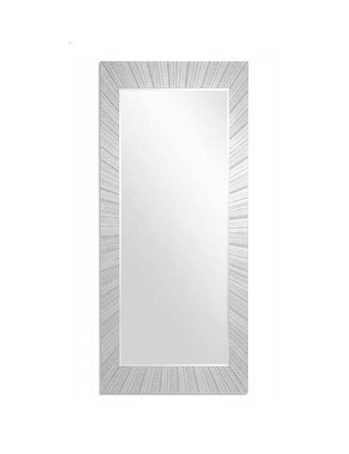 Sparkle Decors Silver Glitter Sunburst Rectangle Wall Mirror 110x40cm – Modern Decorative Frameless Mirror for Living Room & Hallway