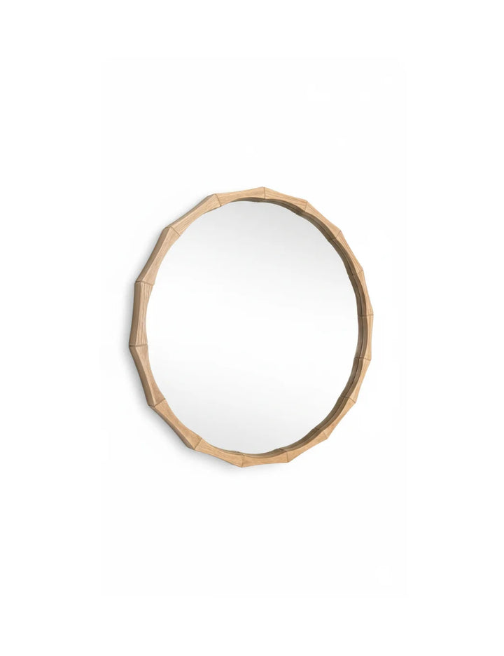 Sparkle Decors Bamboo Effect Round Wall Mirror – Natural Wood Style Hanging Mirror for Bathroom, Living Room & Bedroom (60–80cm)