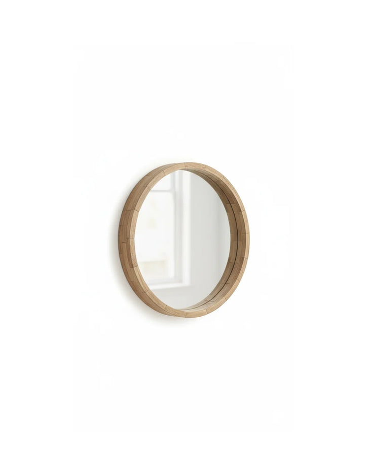 Sparkle Decors 50cm Round Wooden Wall Mirror – Minimalist Natural Frame for Bathroom & Living Room