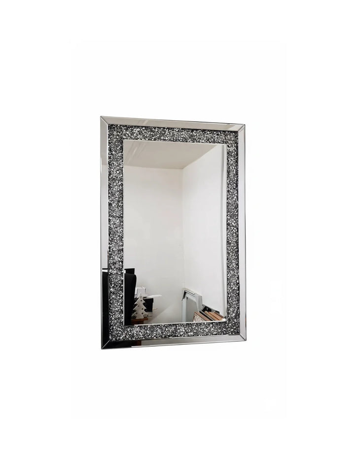 Sparkle Decors Full Border Crushed Jewel Wall Mirror – Elegant Rectangular Diamante Design for Bedroom, Living Room & Bathroom (60x90cm)