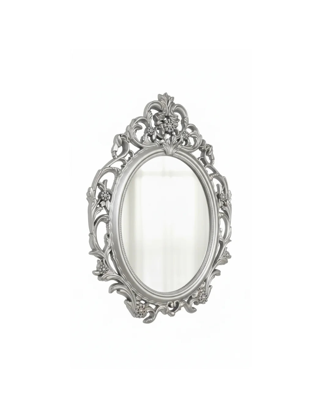 Sparkle Decors Silver Baroque Wall Mirror 62x49cm – Elegant Vintage Oval Mirror for Hallway, Bedroom & Bathroom