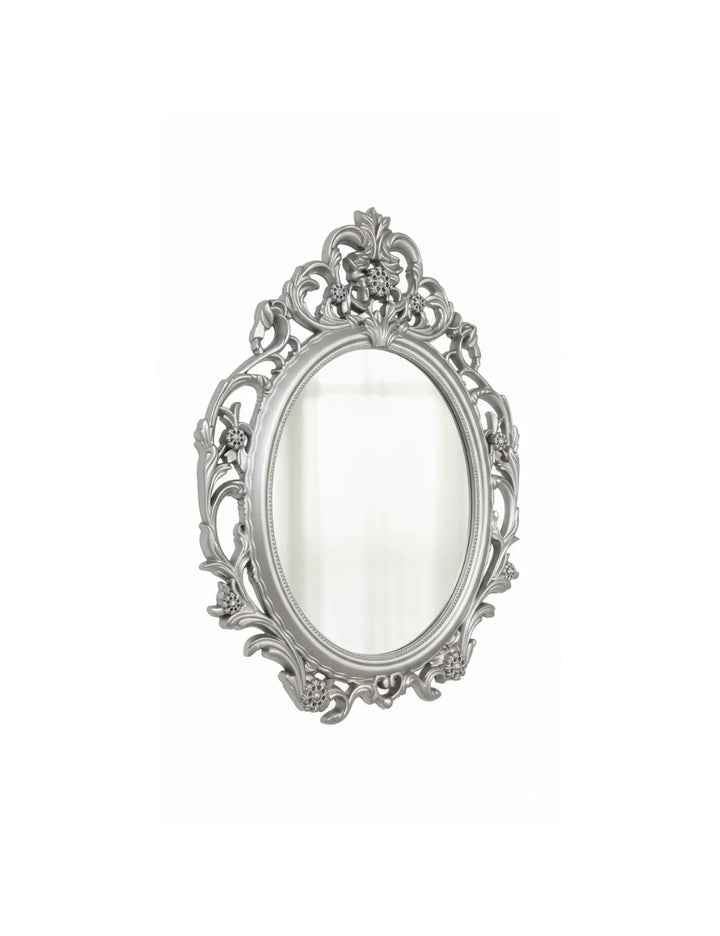 Sparkle Decors Silver Baroque Wall Mirror 62x49cm – Elegant Vintage Oval Mirror for Hallway, Bedroom & Bathroom