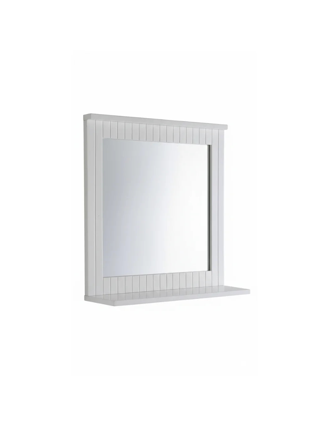 White Wooden Bathroom Mirror With Shelf Sparkle Decors