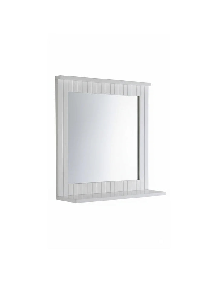 White Wooden Bathroom Mirror With Shelf Sparkle Decors