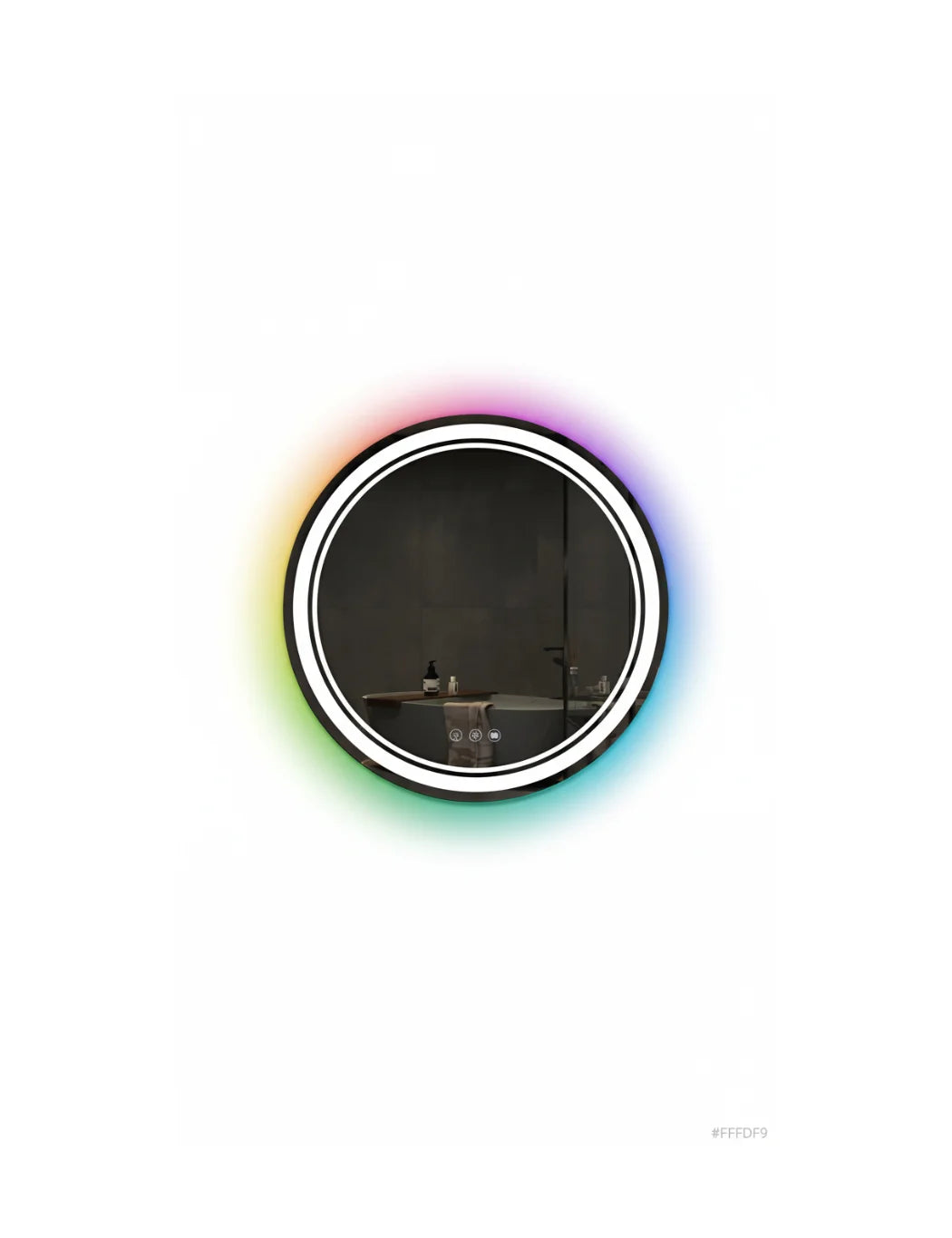Sparkle Decors 60x60cm Dual LED Round Bathroom Mirror with Multi-Color Lighting, Touch Control & Anti-Fog Pad