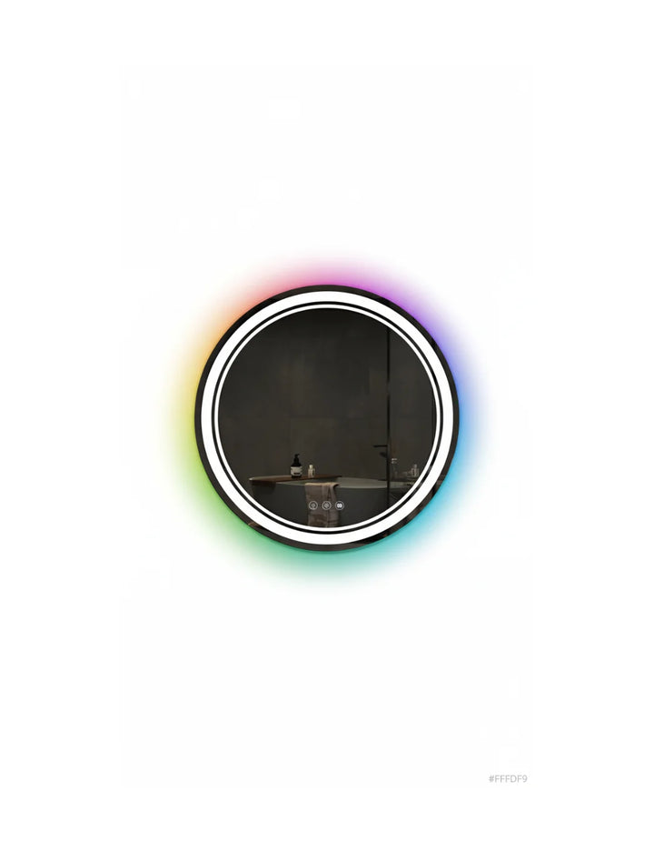 Sparkle Decors 60x60cm Dual LED Round Bathroom Mirror with Multi-Color Lighting, Touch Control & Anti-Fog Pad