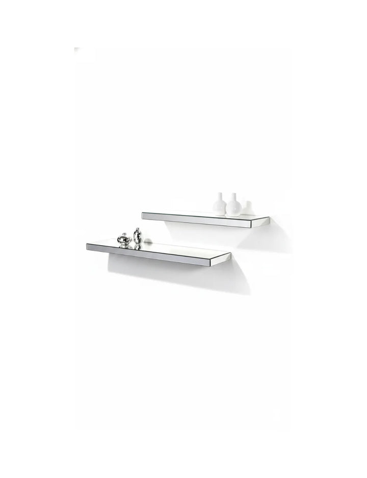Silver Mirrored Floating Wall Shelves Set Sparkle Decors