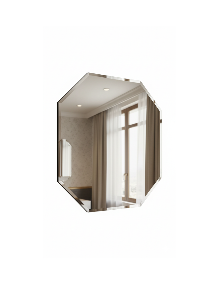 Sparkle Decors 40x50cm Octagonal Wall Mirror – Frameless Modern Bathroom Mirror with Bevelled Edges & Sleek Design