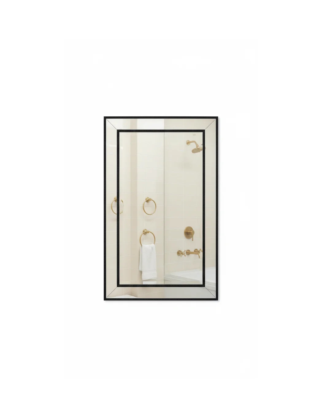 Sparkle Decors 90x60cm Black Beaded Rectangle Wall Mirror – Modern Metal Frame with Hanging Hooks