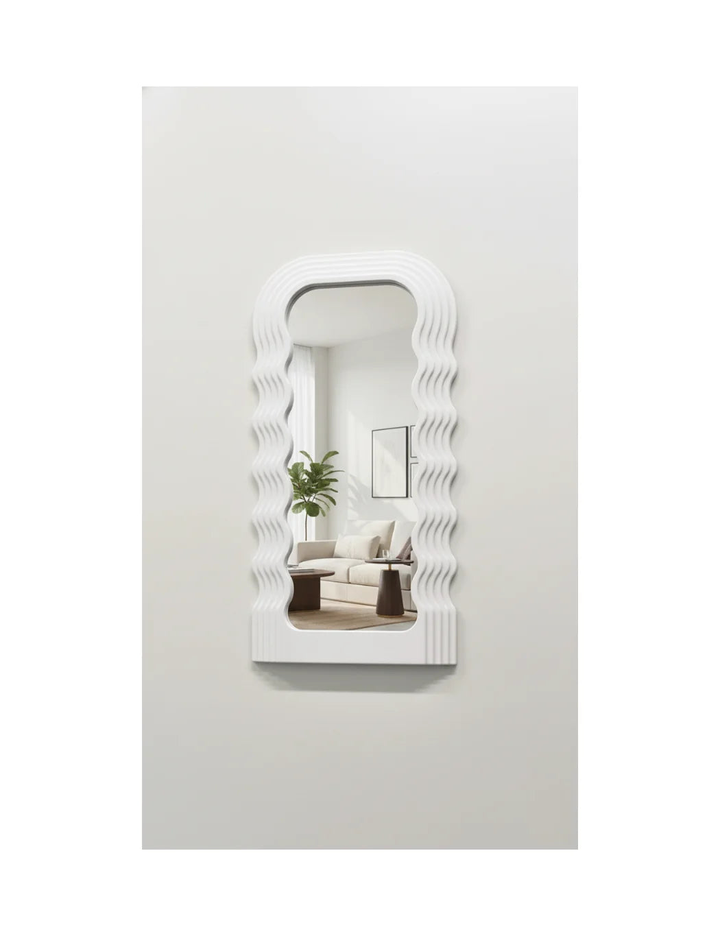 Sparkle Decors Wavy Irregular White Frame Mirror – Modern Wall Mirror for Living Room, Bedroom & Hallway (70x36cm)