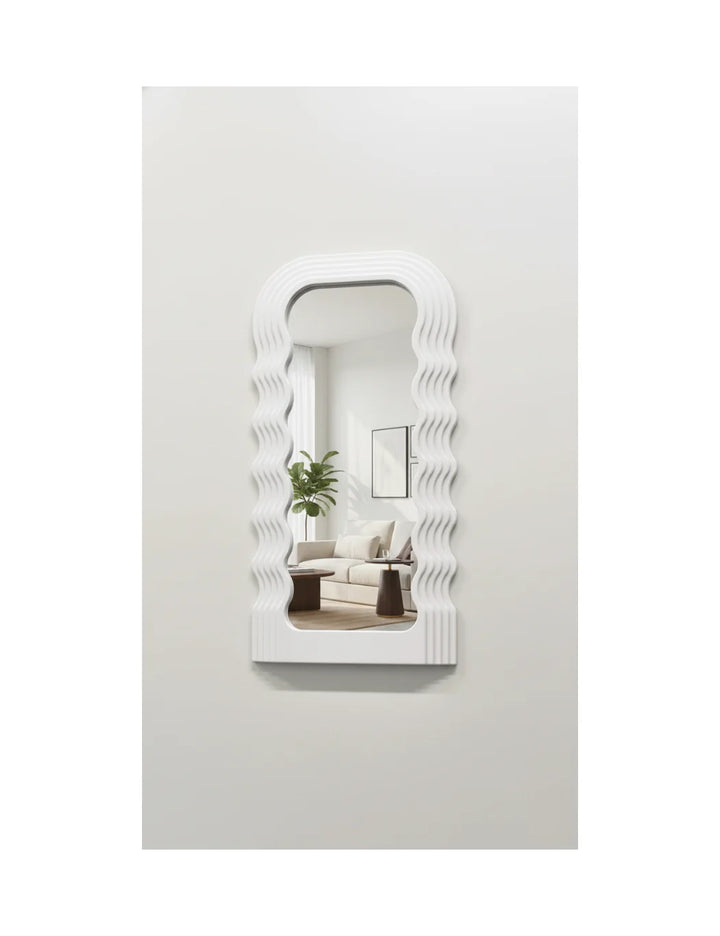 Sparkle Decors Wavy Irregular White Frame Mirror – Modern Wall Mirror for Living Room, Bedroom & Hallway (70x36cm)