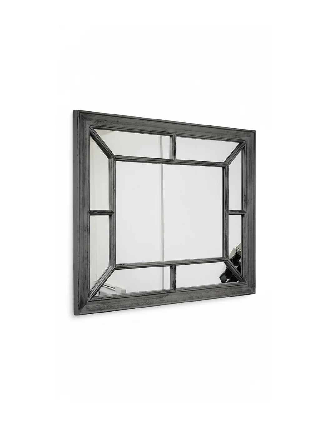 Sparkle Decors Antique Window Style Wall Mirror – Large 76x60cm Rectangular Decorative Mirror, Black Silver Frame, Vintage Home Décor Accent