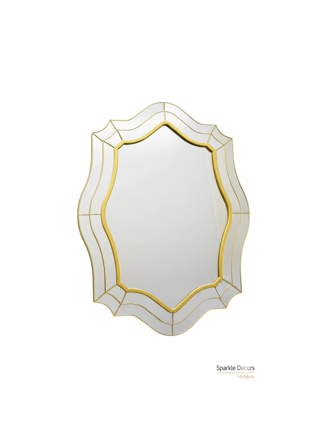 Sparkle Decors Wavy Oval Gold Wall Mirror – 74x56cm Modern Art Deco Mirror for Living Room, Bedroom & Bathroom
