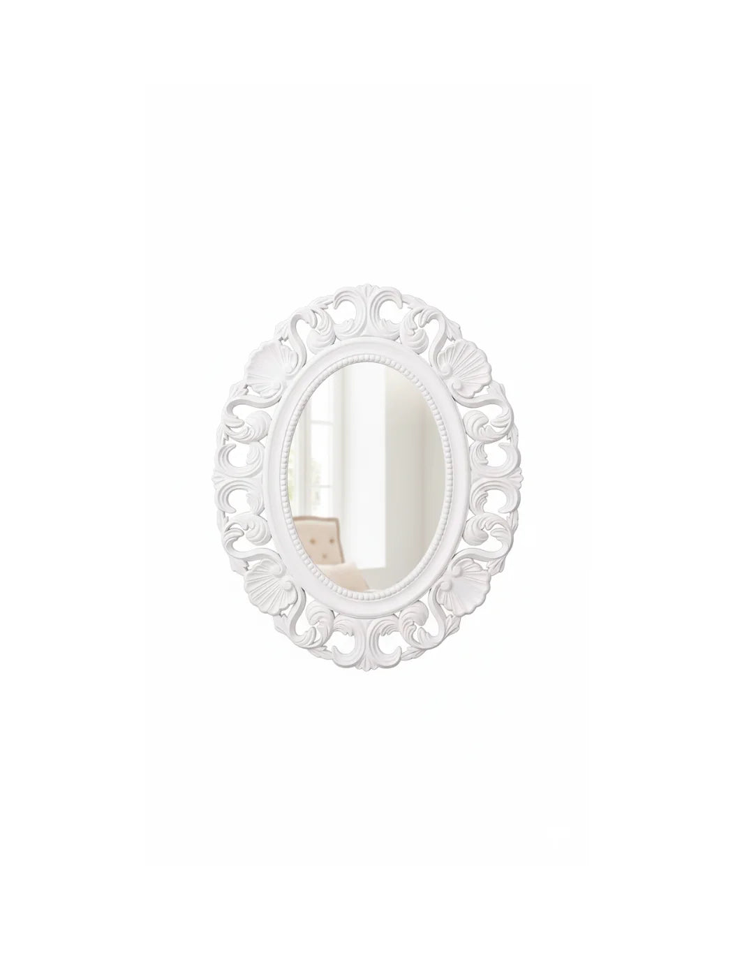 Sparkle Decors Oval Baroque White Wall Mirror 62×50 cm – Elegant Vintage Ornate Home Décor Gift