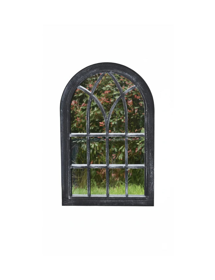 Black Rustic Arch Window Wall Mirror 76×51 cm – Sparkle Decors