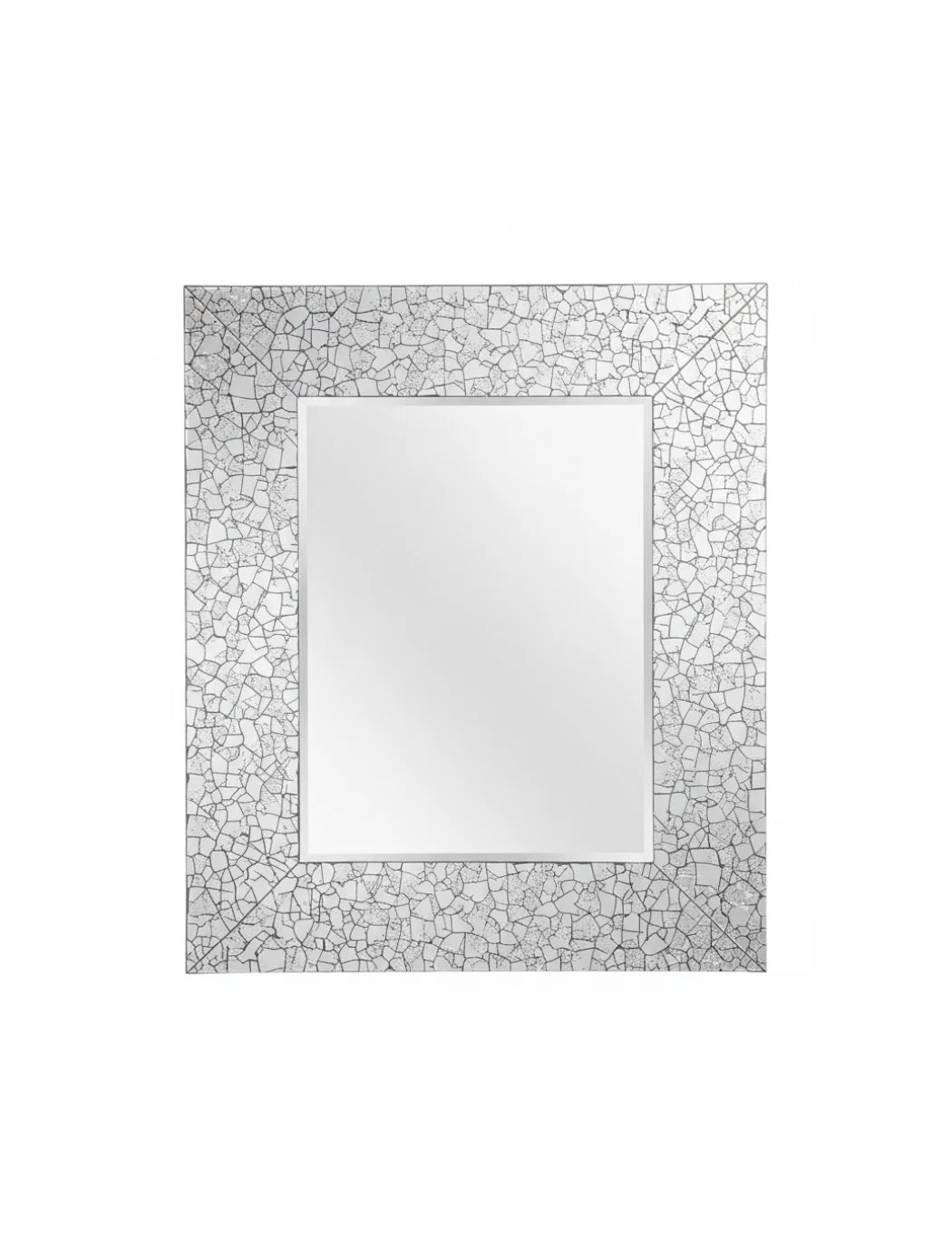 Crackle Mosaic Silver Wall Mirror with Bevelled Frame 90×60 cm – Sparkle Decors