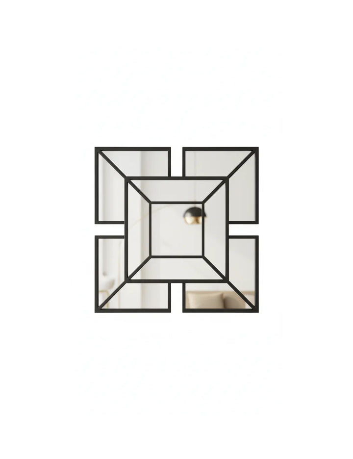 Sparkle Decors Set of 3 Art Deco Wall Mirrors – 1920s Inspired Black Decorative Square Mirrors for Living Room, Bedroom & Hallway