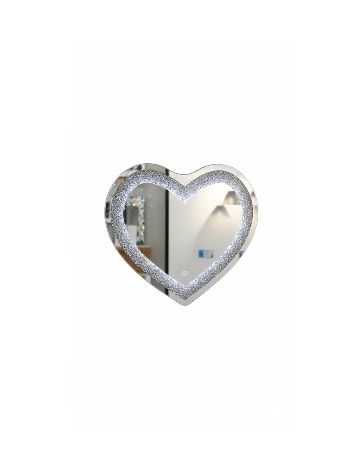LED Heart Shaped Wall Mirror with Crushed Crystal Bling 80×70 cm – Sparkle Decors