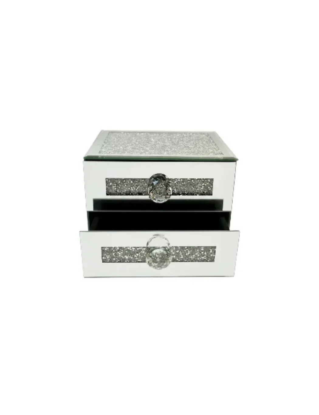 Luxury Crushed Crystal Mirror Jewellery Box with 2 Drawers | Sparkle Decors