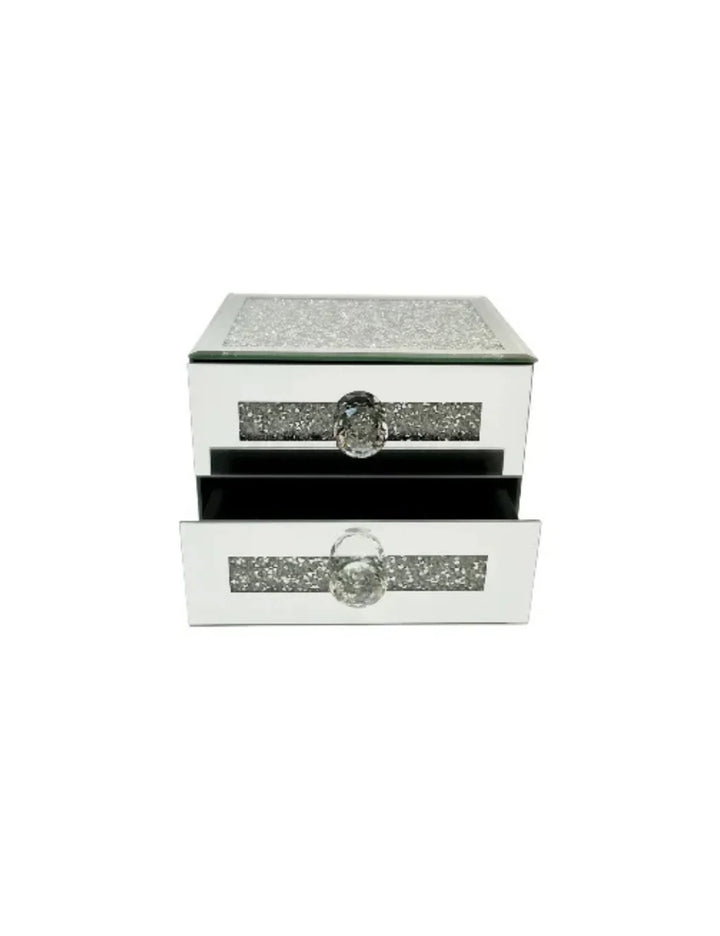 Luxury Crushed Crystal Mirror Jewellery Box with 2 Drawers | Sparkle Decors