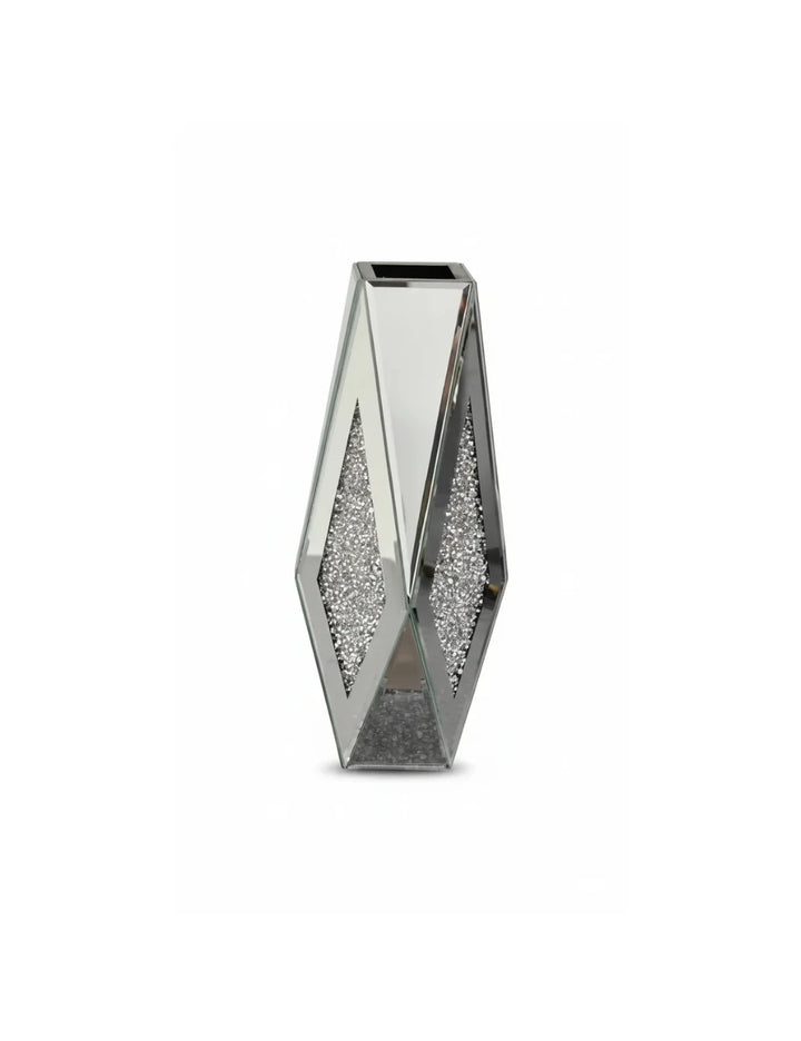 Crushed Diamond Mirror Vase – 30cm Silver Sparkle | Sparkle Decors