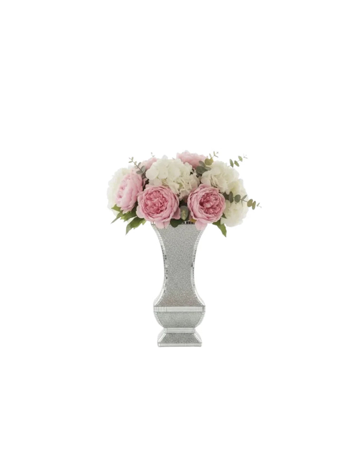 Crushed Crystal Square Mirror Vase 40cm Silver | Sparkle Decors