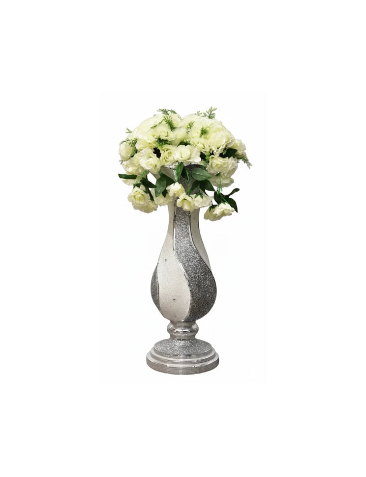 Crushed Diamond Mirror Floor Vase Silver  80cm | Sparkle Decors